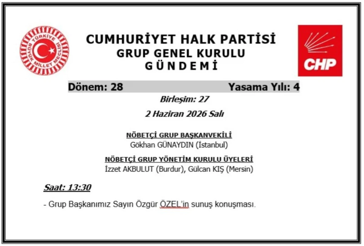 CHP Grubundan Meclis Başkanlığına "Grup Toplantısı" Başvurusu