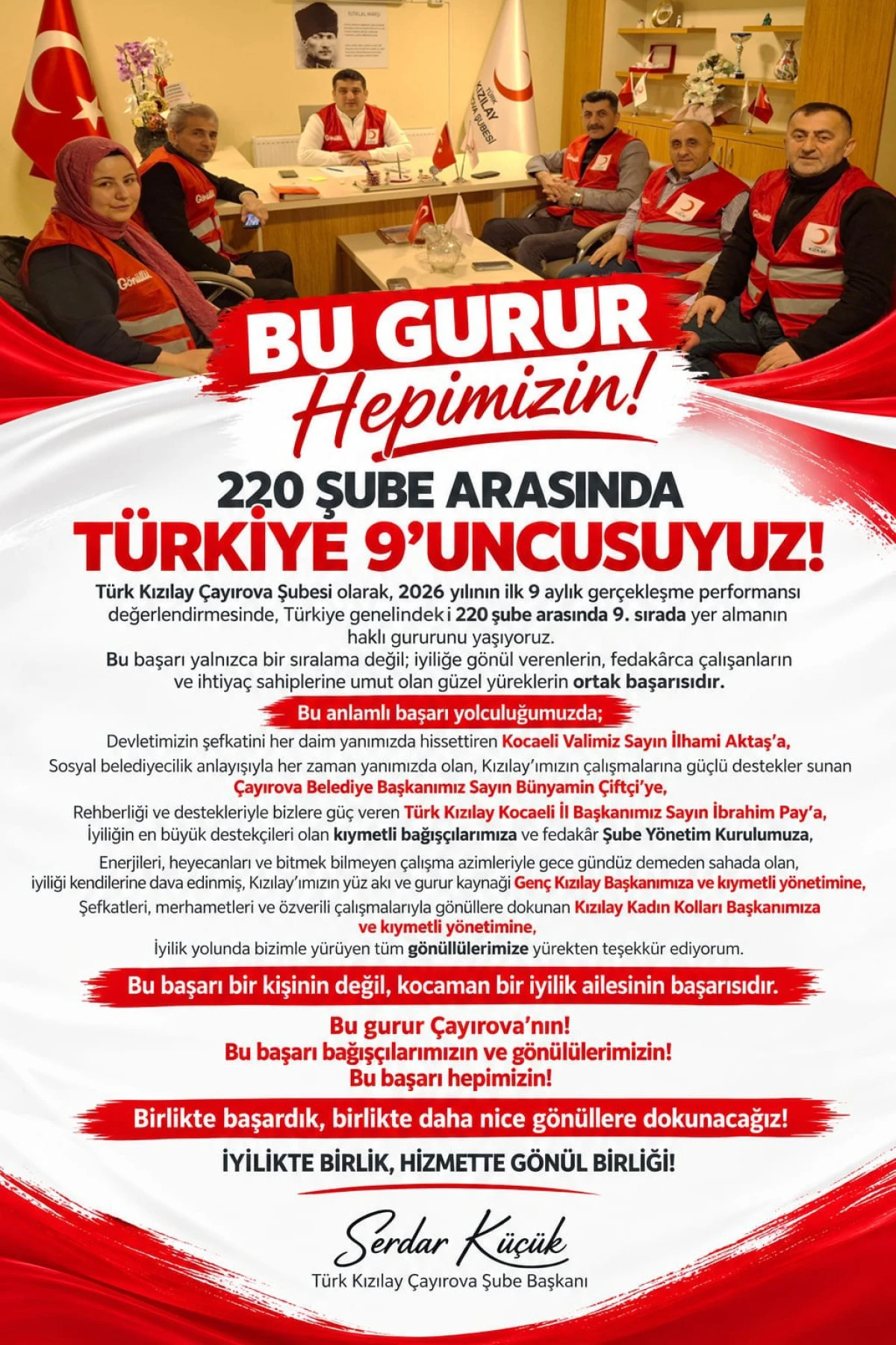 Kızılay &Ccedil;ayırova Şubesi T&uuml;rkiye 9'uncusu oldu
